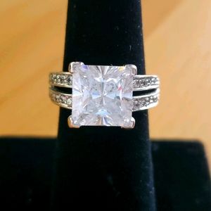 Radiant Cut Plated Silver Engagement Ring